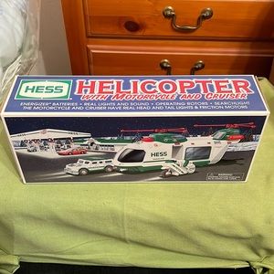 Hess 2001 helicopter with motorcycle and cruiser